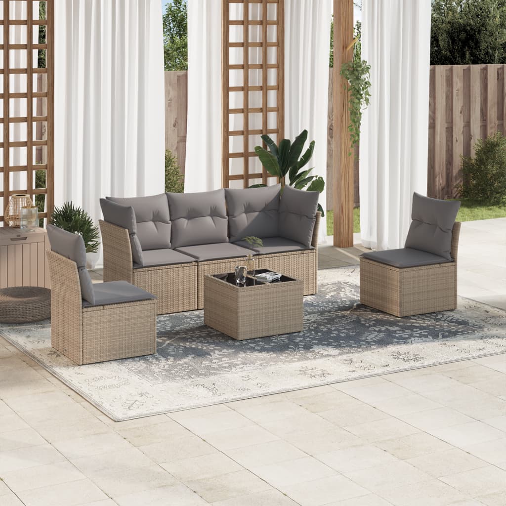 6-delige Loungeset met kussens poly rattan beige is nu te koop bij PeponiXL, paradijselijk wonen!