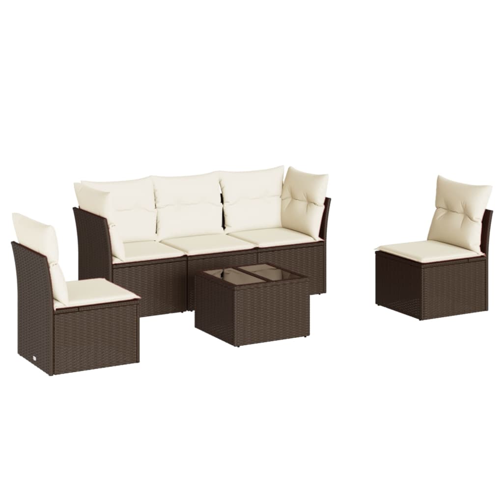 6-delige Loungeset met kussens poly rattan bruin is nu te koop bij PeponiXL, paradijselijk wonen!