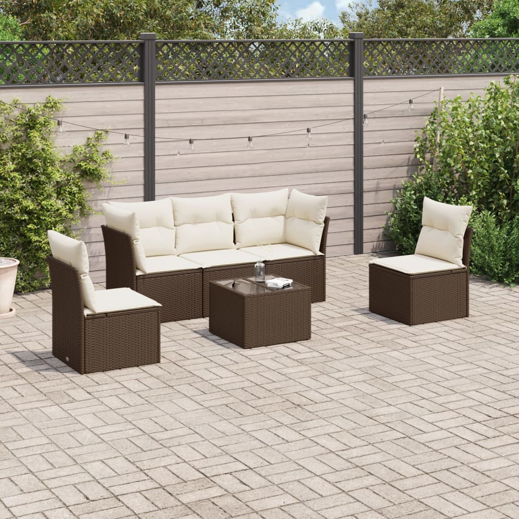 6-delige Loungeset met kussens poly rattan bruin is nu te koop bij PeponiXL, paradijselijk wonen!