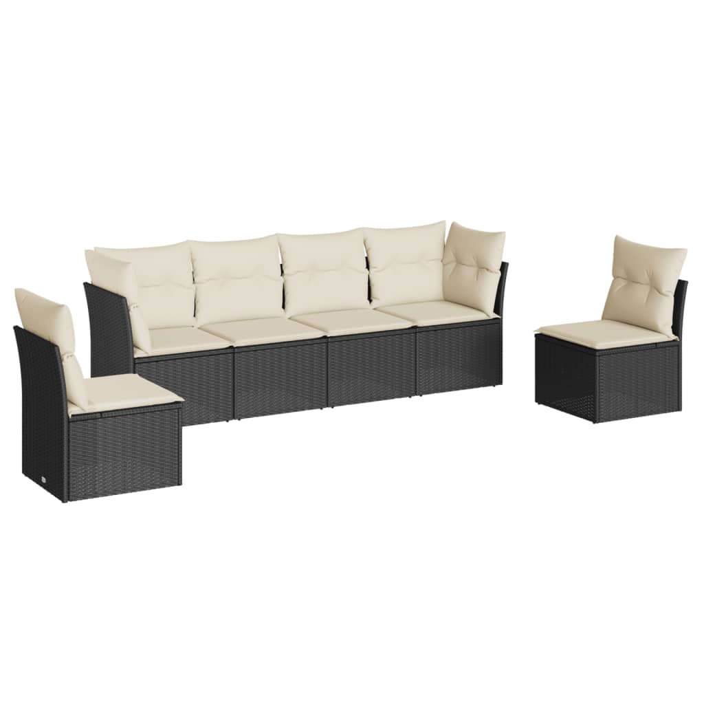 6-delige Loungeset met kussens poly rattan zwart is nu te koop bij PeponiXL, paradijselijk wonen!