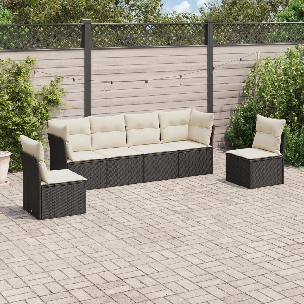 6-delige Loungeset met kussens poly rattan zwart is nu te koop bij PeponiXL, paradijselijk wonen!