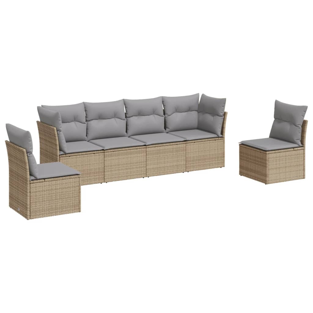 6-delige Loungeset met kussens poly rattan beige is nu te koop bij PeponiXL, paradijselijk wonen!