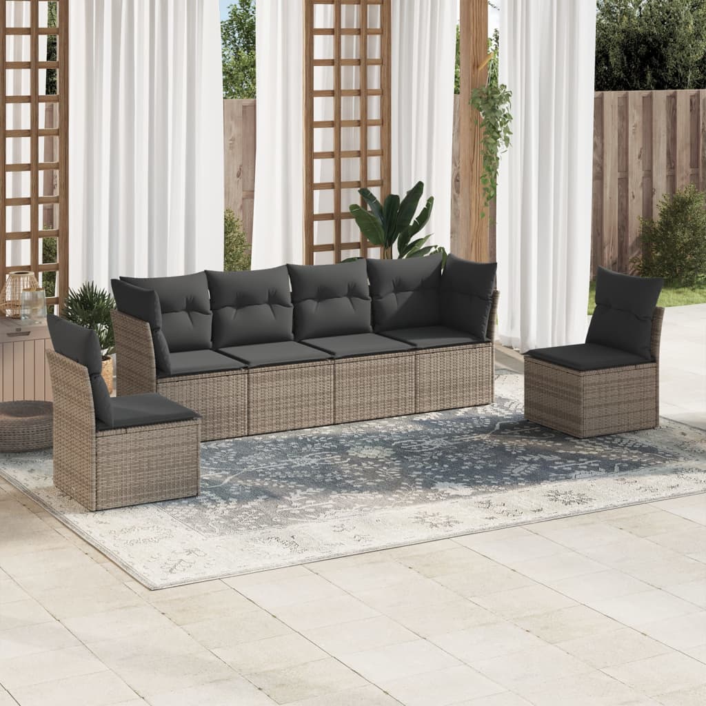 6-delige Loungeset met kussens poly rattan grijs is nu te koop bij PeponiXL, paradijselijk wonen!
