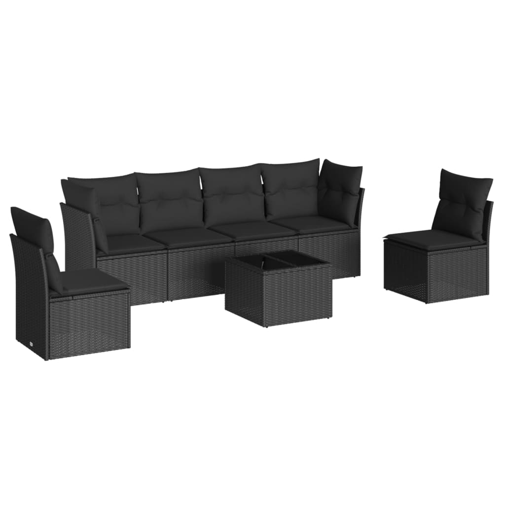 7-delige Loungeset met kussens poly rattan zwart is nu te koop bij PeponiXL, paradijselijk wonen!