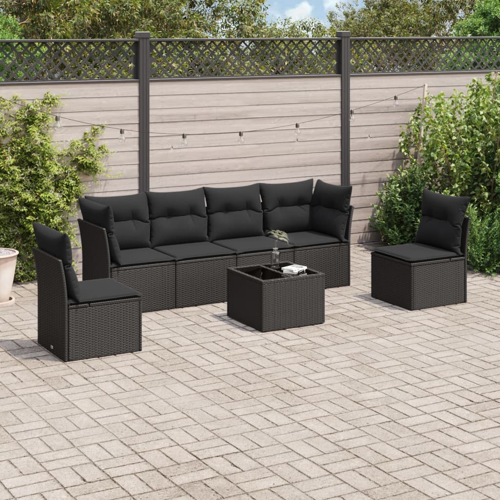 7-delige Loungeset met kussens poly rattan zwart is nu te koop bij PeponiXL, paradijselijk wonen!