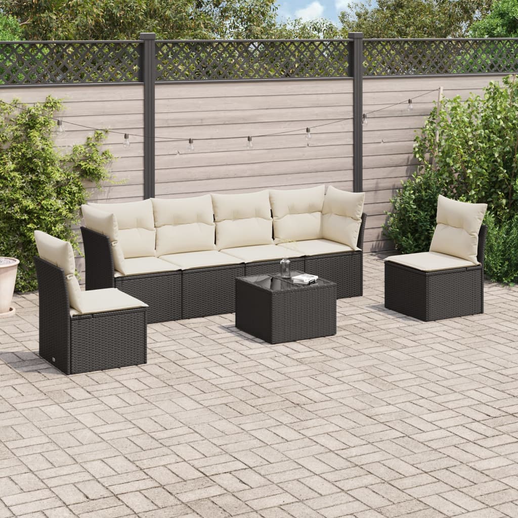 7-delige Loungeset met kussens poly rattan zwart is nu te koop bij PeponiXL, paradijselijk wonen!