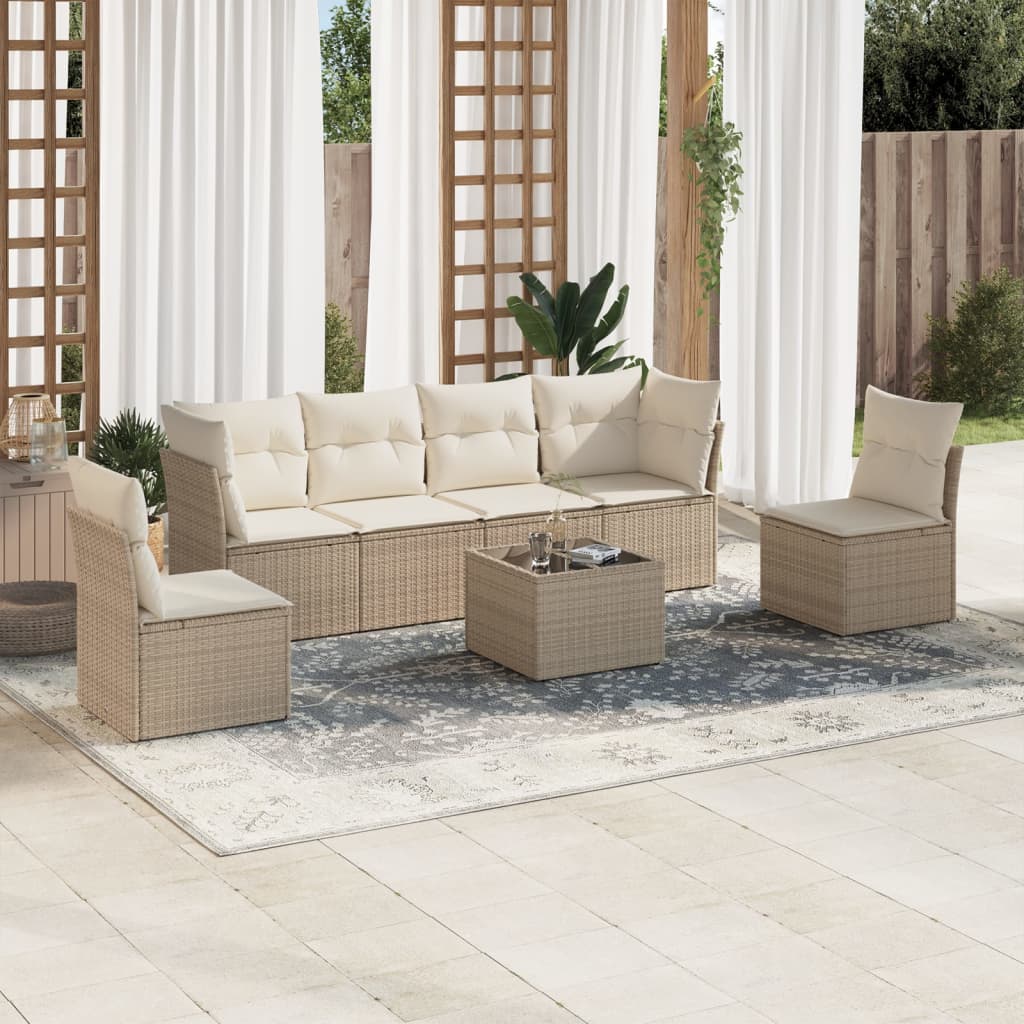 7-delige Loungeset met kussens poly rattan beige is nu te koop bij PeponiXL, paradijselijk wonen!