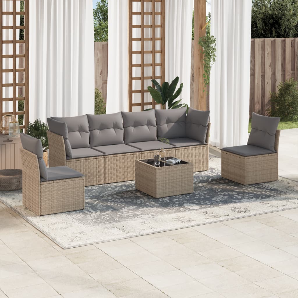 7-delige Loungeset met kussens poly rattan beige is nu te koop bij PeponiXL, paradijselijk wonen!