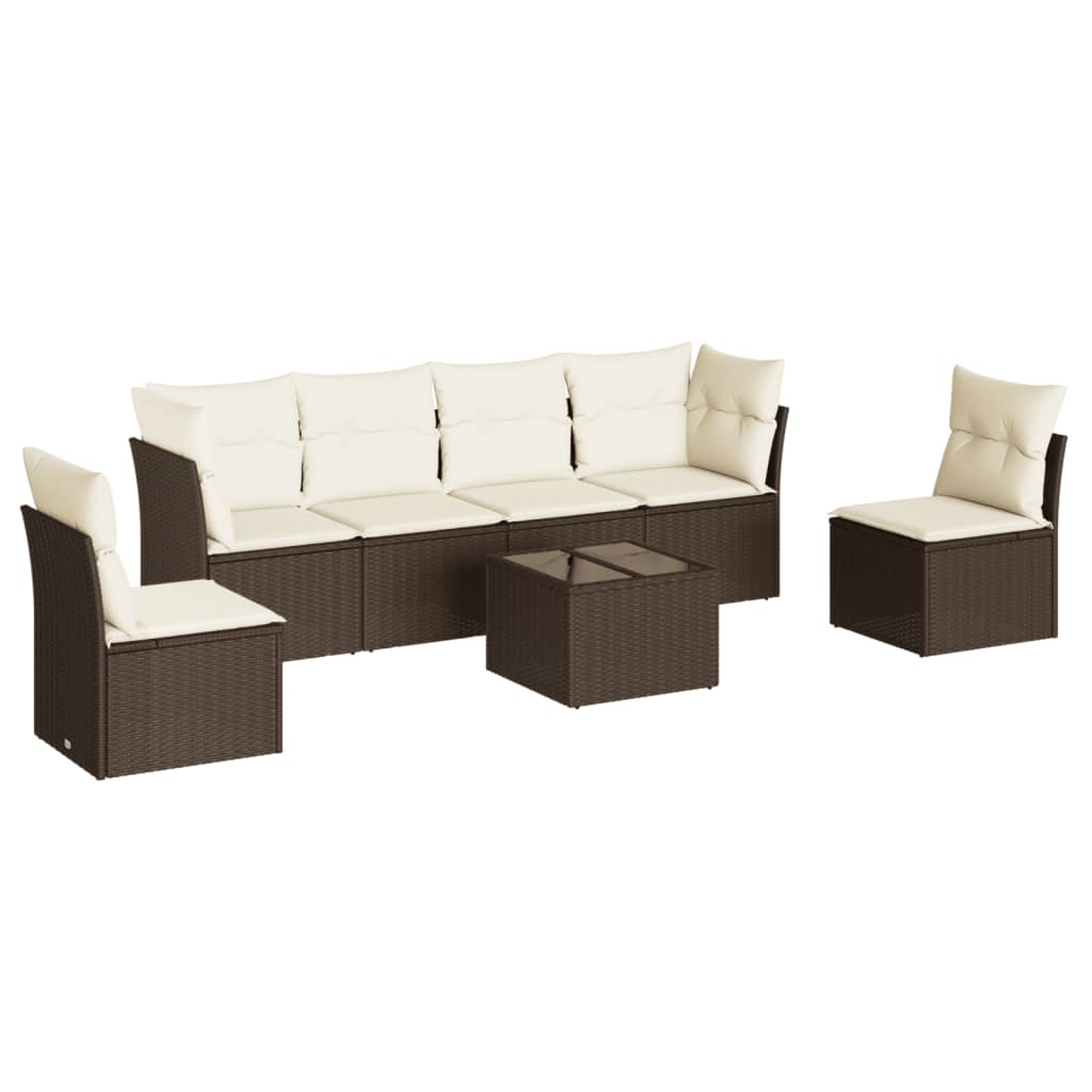 7-delige Loungeset met kussens poly rattan bruin is nu te koop bij PeponiXL, paradijselijk wonen!