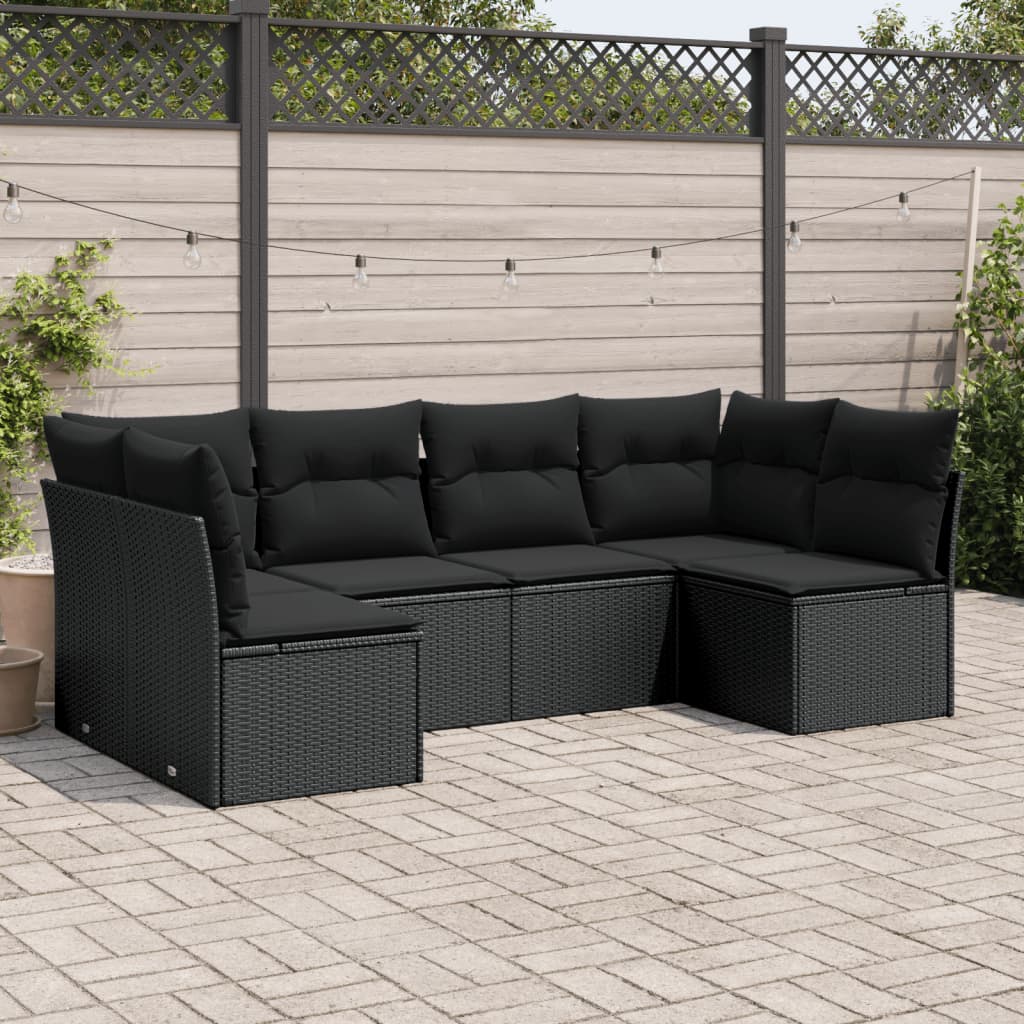 6-delige Loungeset met kussens poly rattan zwart is nu te koop bij PeponiXL, paradijselijk wonen!