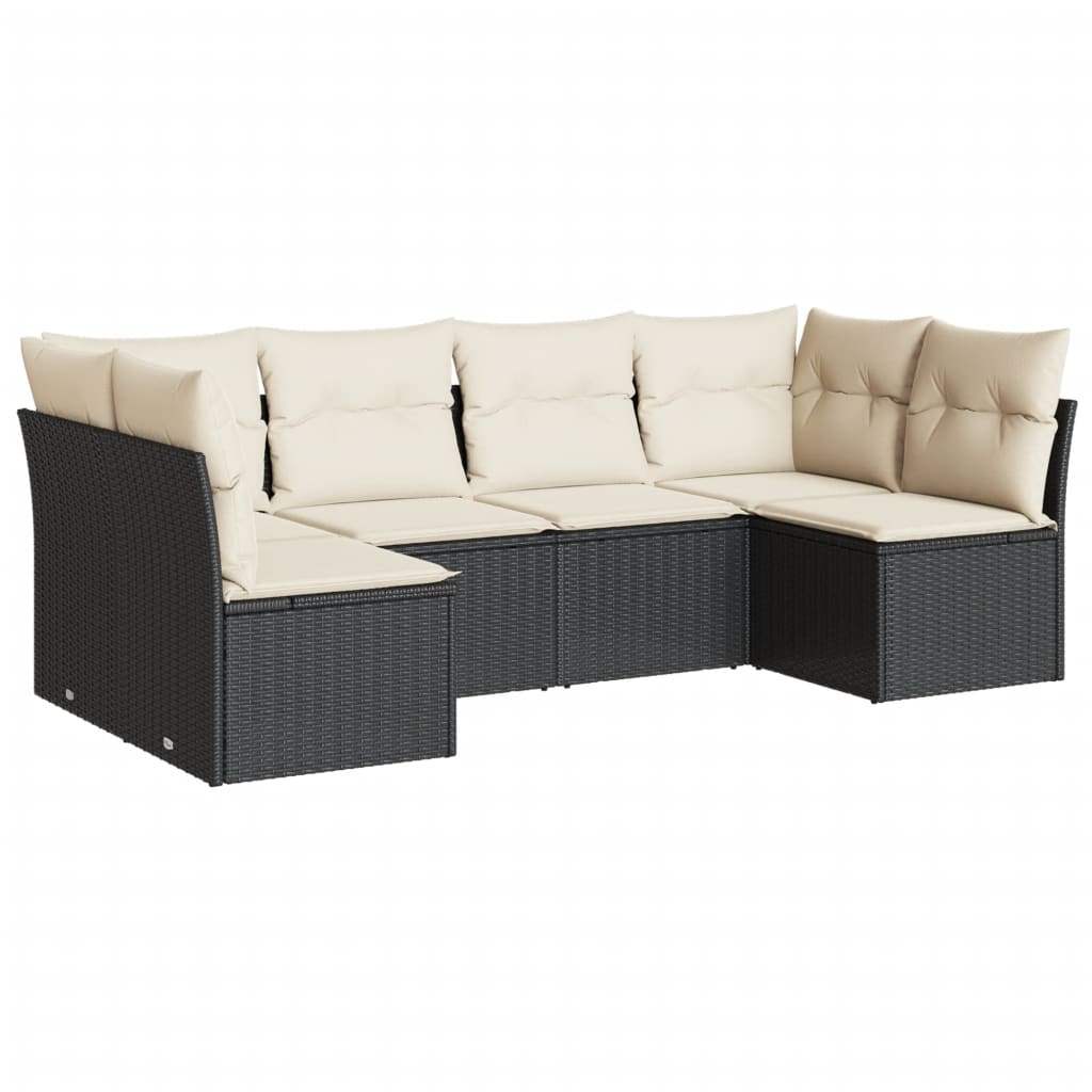 6-delige Loungeset met kussens poly rattan zwart is nu te koop bij PeponiXL, paradijselijk wonen!