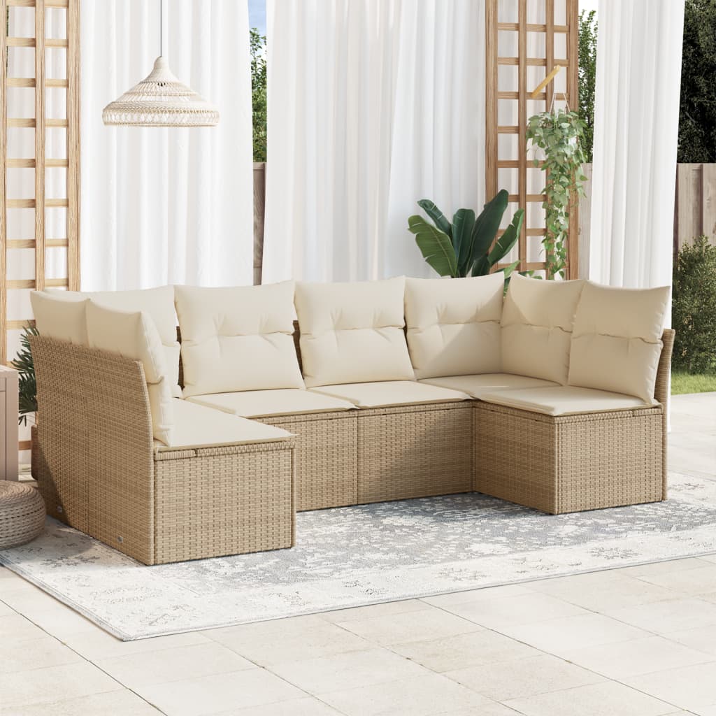 6-delige Loungeset met kussens poly rattan beige is nu te koop bij PeponiXL, paradijselijk wonen!
