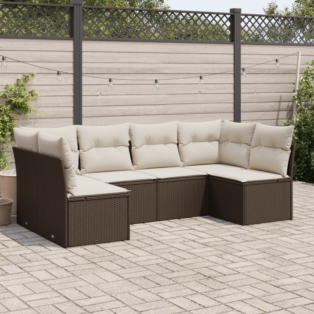 6-delige Loungeset met kussens poly rattan bruin is nu te koop bij PeponiXL, paradijselijk wonen!