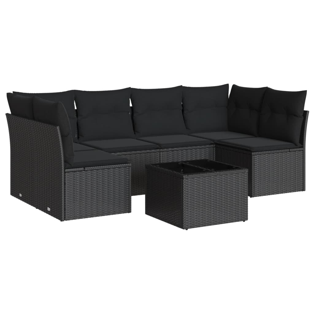 7-delige Loungeset met kussens poly rattan zwart is nu te koop bij PeponiXL, paradijselijk wonen!