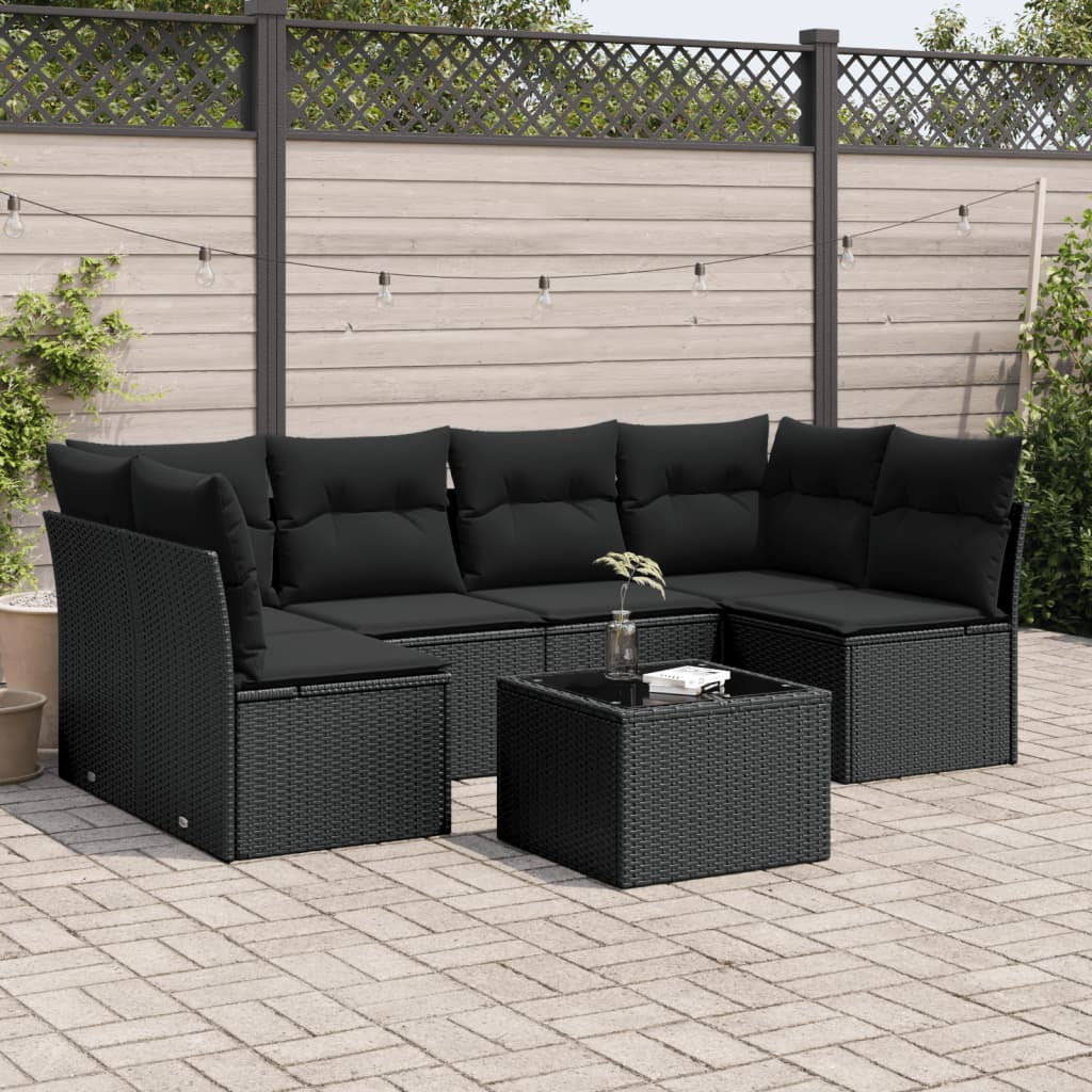 7-delige Loungeset met kussens poly rattan zwart is nu te koop bij PeponiXL, paradijselijk wonen!