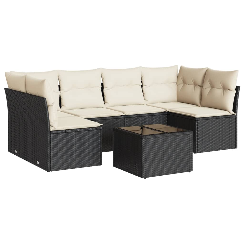 7-delige Loungeset met kussens poly rattan zwart is nu te koop bij PeponiXL, paradijselijk wonen!