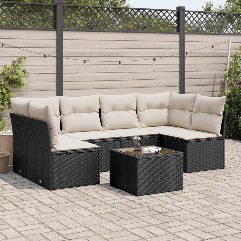 7-delige Loungeset met kussens poly rattan zwart is nu te koop bij PeponiXL, paradijselijk wonen!