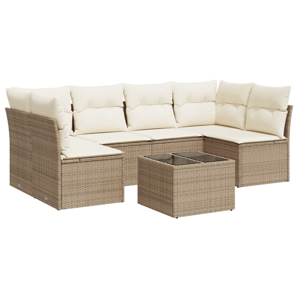 7-delige Loungeset met kussens poly rattan beige is nu te koop bij PeponiXL, paradijselijk wonen!