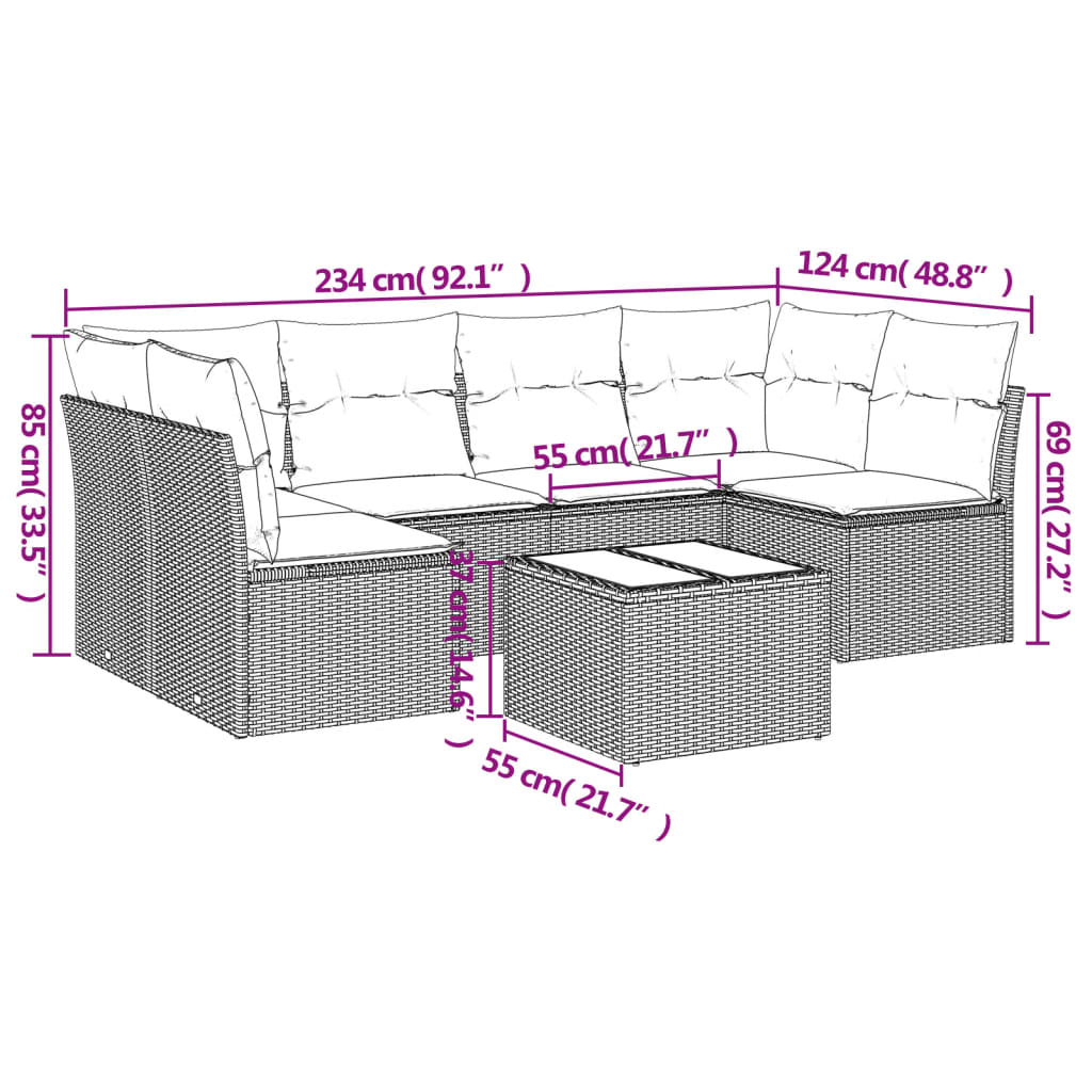 7-delige Loungeset met kussens poly rattan beige is nu te koop bij PeponiXL, paradijselijk wonen!