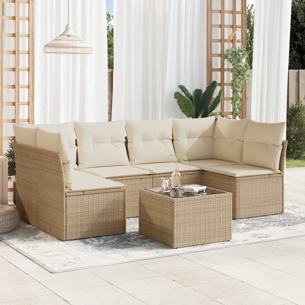 7-delige Loungeset met kussens poly rattan beige is nu te koop bij PeponiXL, paradijselijk wonen!