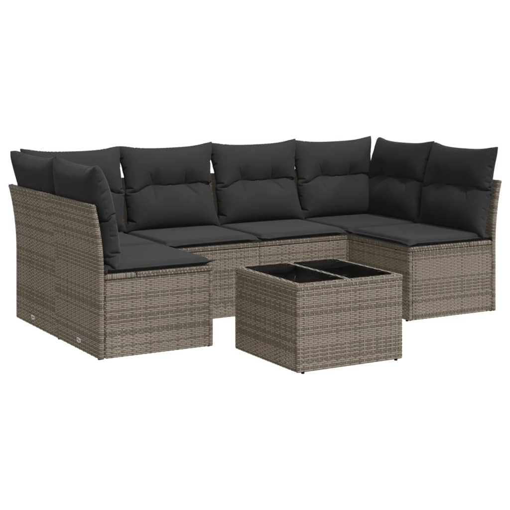 7-delige Loungeset met kussens poly rattan grijs is nu te koop bij PeponiXL, paradijselijk wonen!
