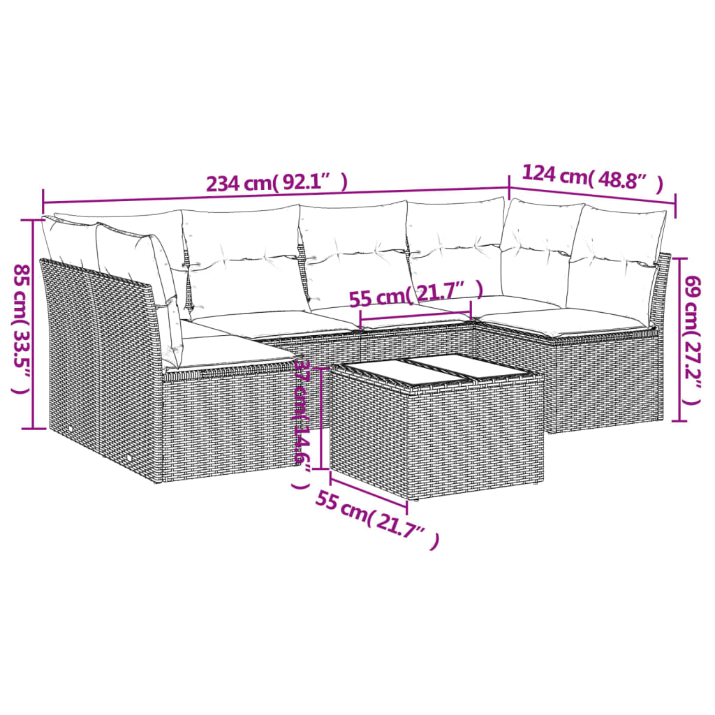 7-delige Loungeset met kussens poly rattan grijs is nu te koop bij PeponiXL, paradijselijk wonen!