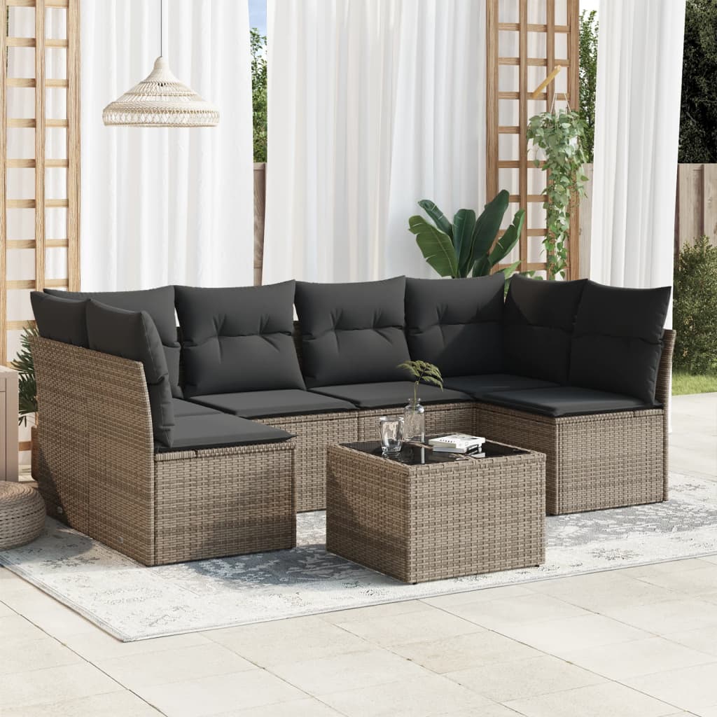 7-delige Loungeset met kussens poly rattan grijs is nu te koop bij PeponiXL, paradijselijk wonen!