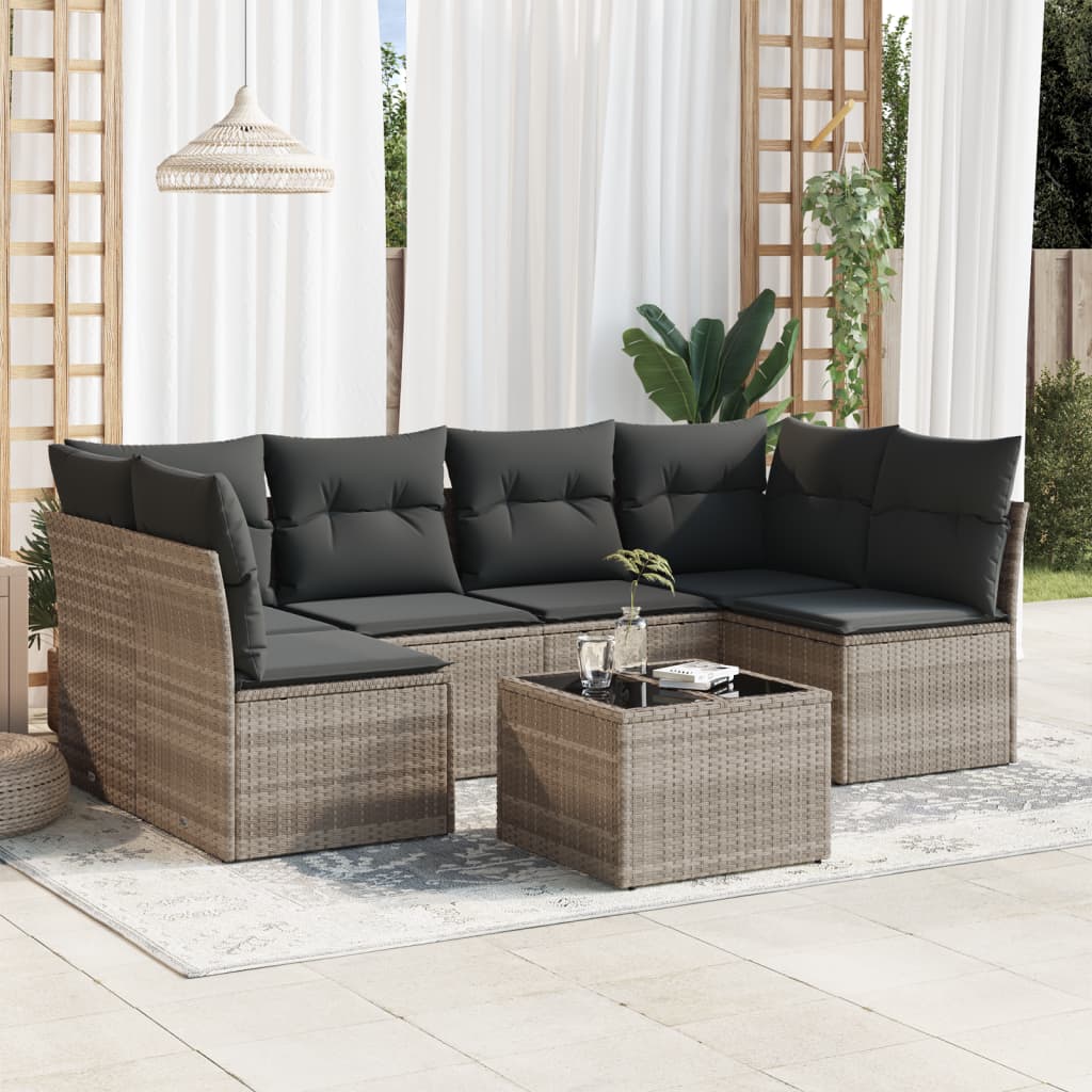 7-delige Loungeset met kussens poly rattan lichtgrijs is nu te koop bij PeponiXL, paradijselijk wonen!