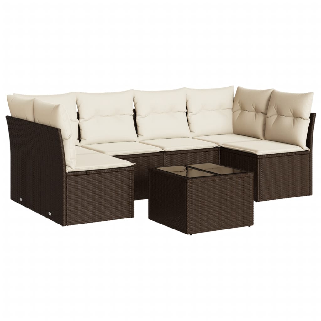 7-delige Loungeset met kussens poly rattan bruin is nu te koop bij PeponiXL, paradijselijk wonen!