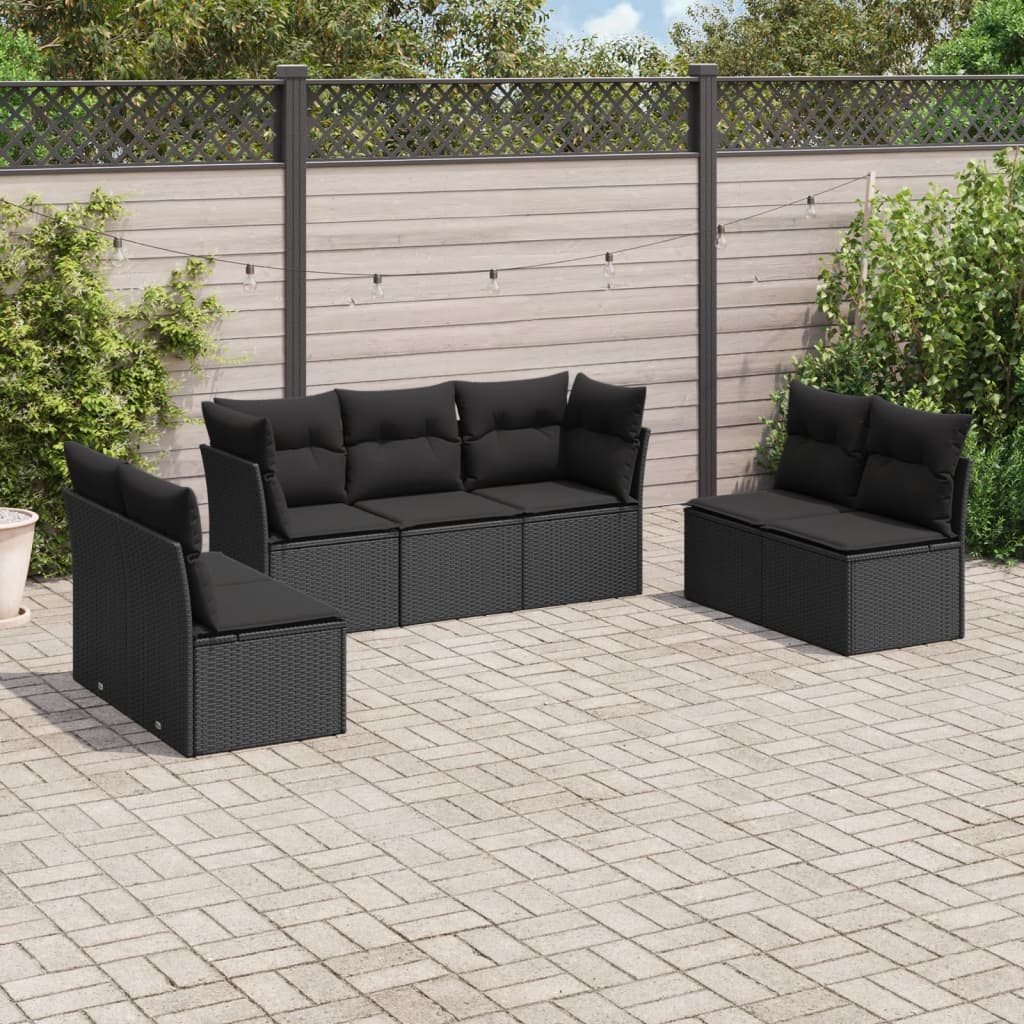 7-delige Loungeset met kussens poly rattan zwart is nu te koop bij PeponiXL, paradijselijk wonen!