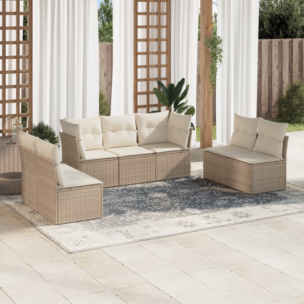 7-delige Loungeset met kussens poly rattan beige is nu te koop bij PeponiXL, paradijselijk wonen!