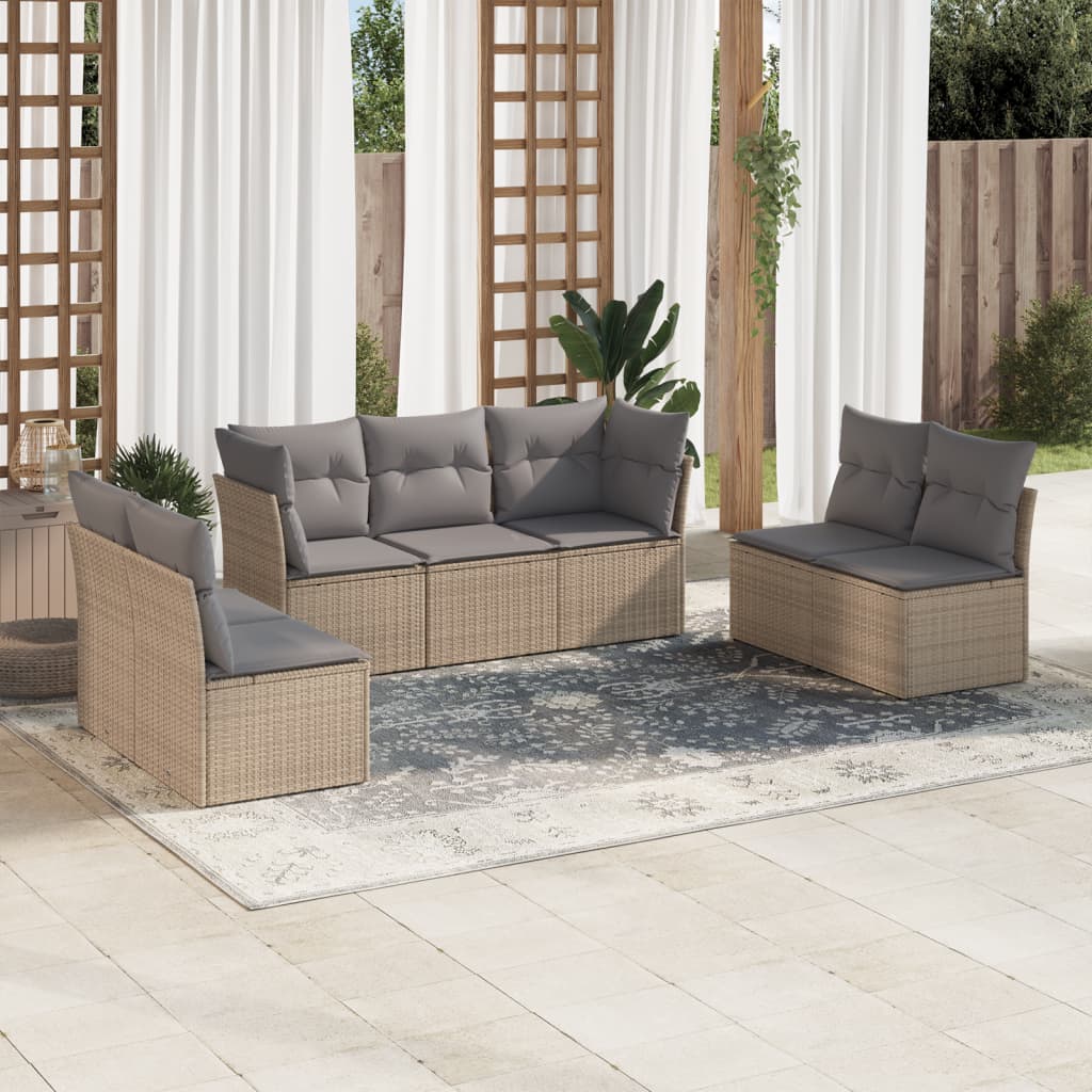 7-delige Loungeset met kussens poly rattan beige is nu te koop bij PeponiXL, paradijselijk wonen!