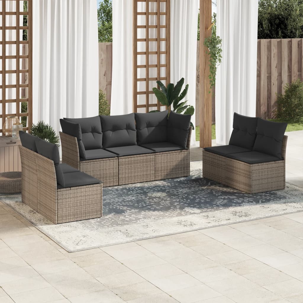 7-delige Loungeset met kussens poly rattan grijs is nu te koop bij PeponiXL, paradijselijk wonen!