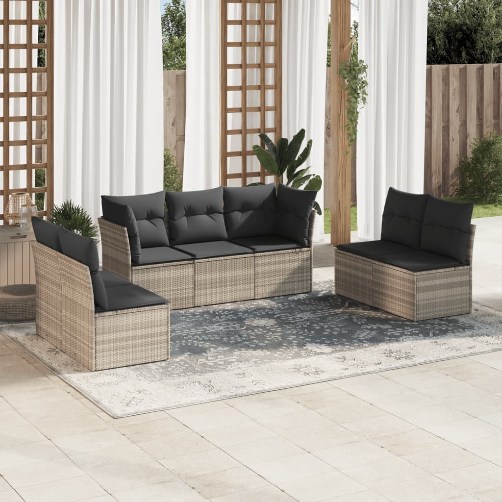 7-delige Loungeset met kussens poly rattan lichtgrijs is nu te koop bij PeponiXL, paradijselijk wonen!