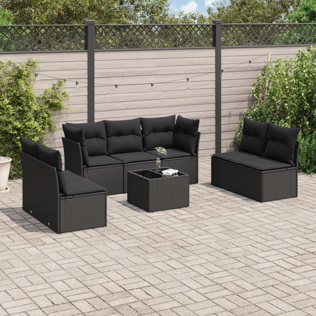 8-delige Loungeset met kussens poly rattan zwart is nu te koop bij PeponiXL, paradijselijk wonen!