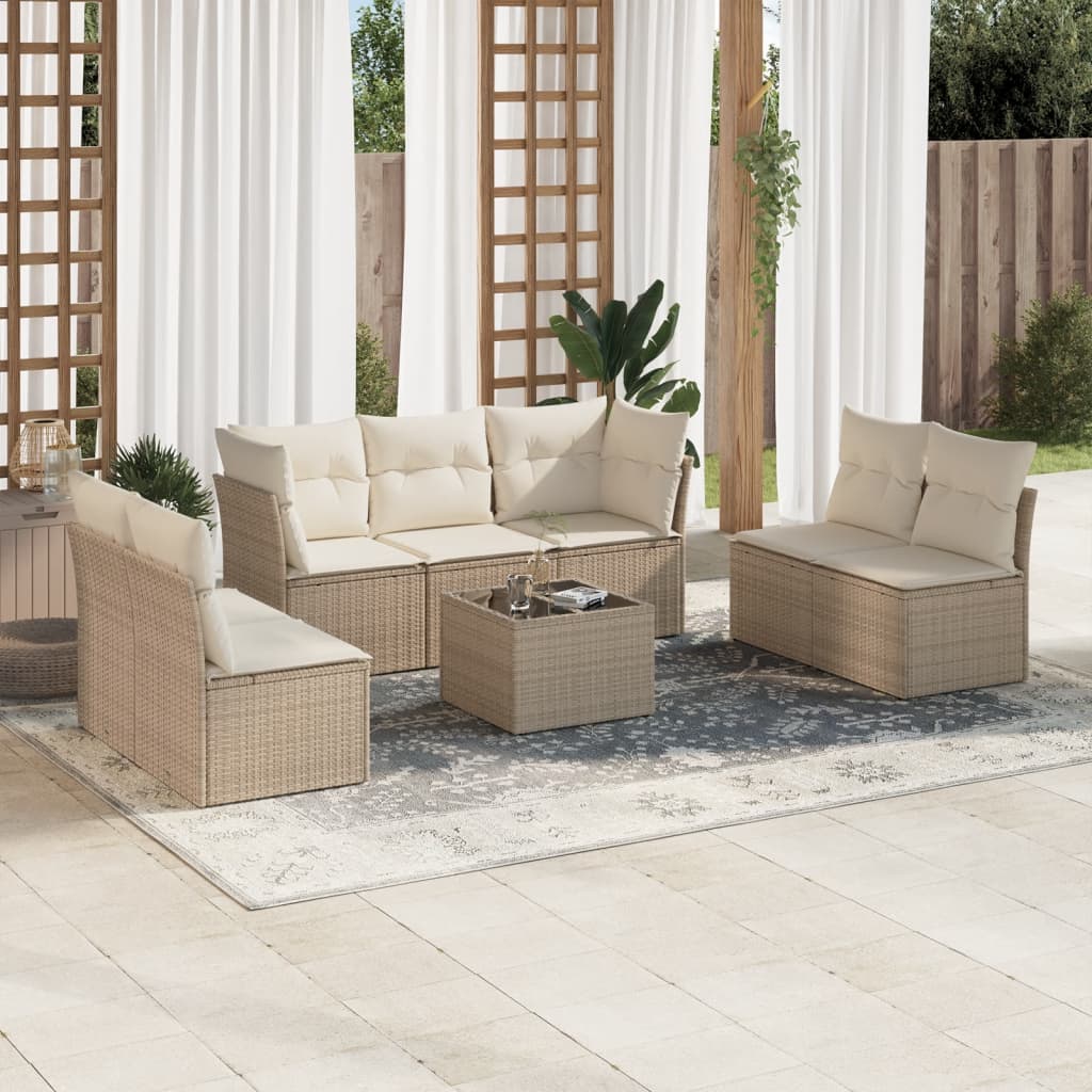 8-delige Loungeset met kussens poly rattan beige is nu te koop bij PeponiXL, paradijselijk wonen!