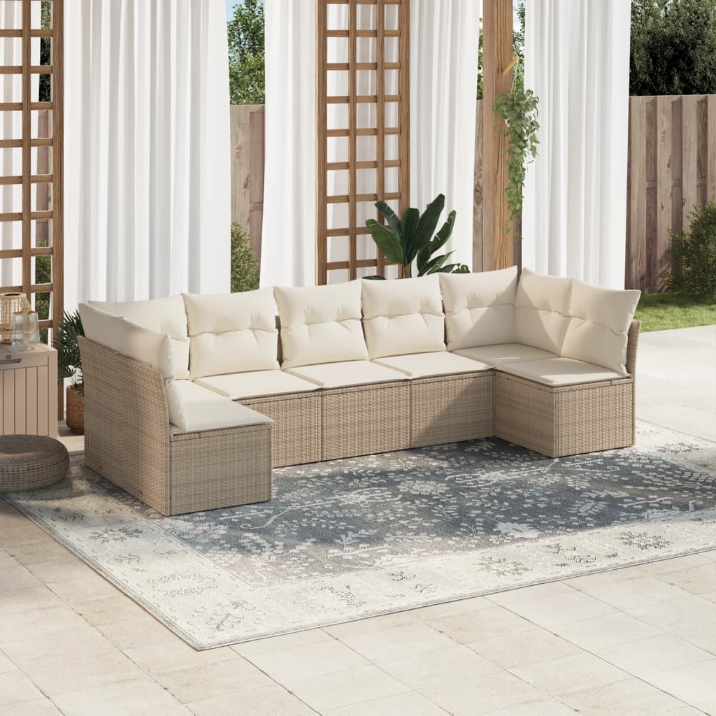 7-delige Loungeset met kussens poly rattan beige is nu te koop bij PeponiXL, paradijselijk wonen!