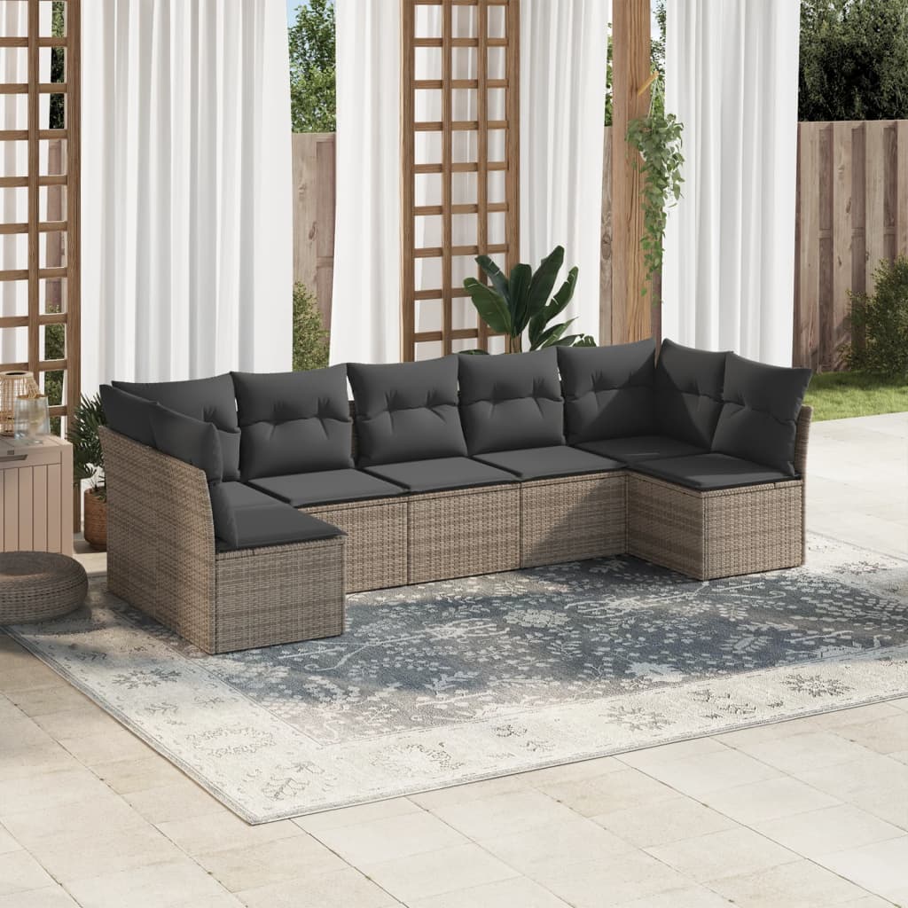 7-delige Loungeset met kussens poly rattan grijs is nu te koop bij PeponiXL, paradijselijk wonen!