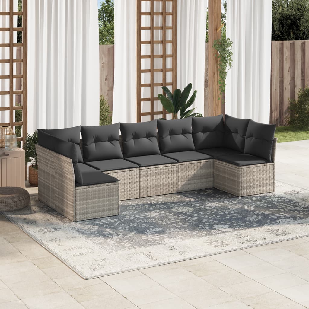 7-delige Loungeset met kussens poly rattan lichtgrijs is nu te koop bij PeponiXL, paradijselijk wonen!