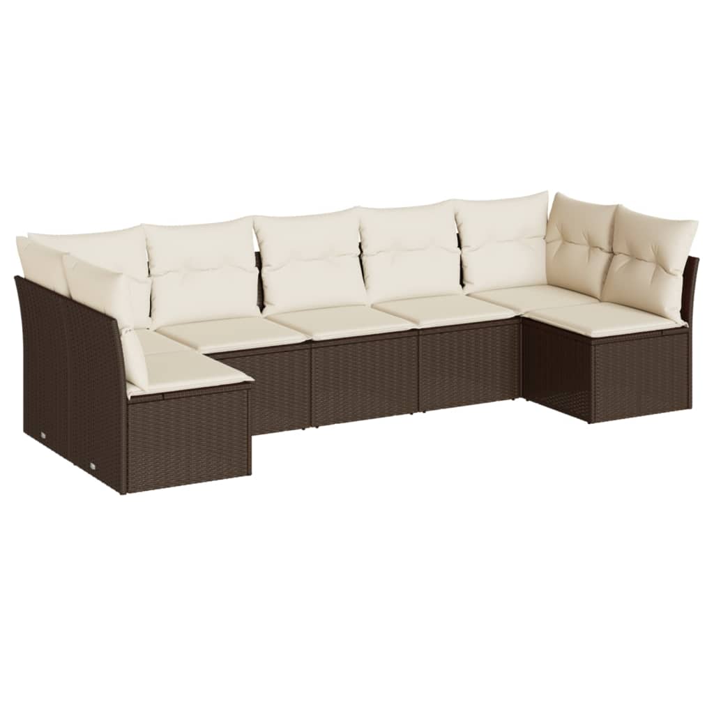 7-delige Loungeset met kussens poly rattan bruin is nu te koop bij PeponiXL, paradijselijk wonen!