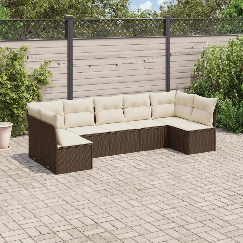 7-delige Loungeset met kussens poly rattan bruin is nu te koop bij PeponiXL, paradijselijk wonen!