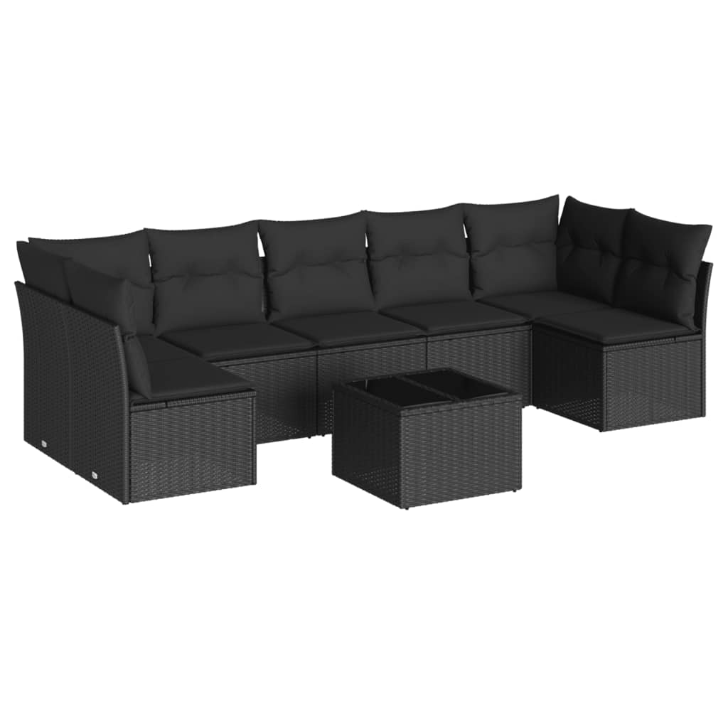 8-delige Loungeset met kussens poly rattan zwart is nu te koop bij PeponiXL, paradijselijk wonen!