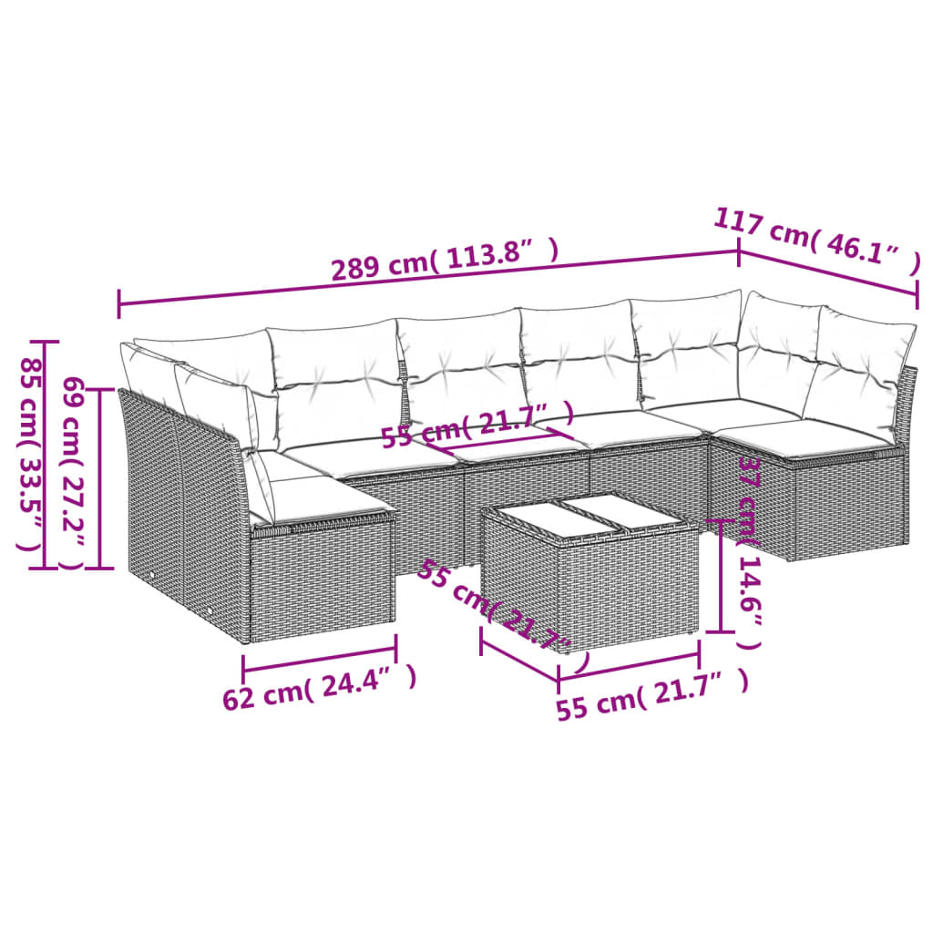8-delige Loungeset met kussens poly rattan zwart is nu te koop bij PeponiXL, paradijselijk wonen!
