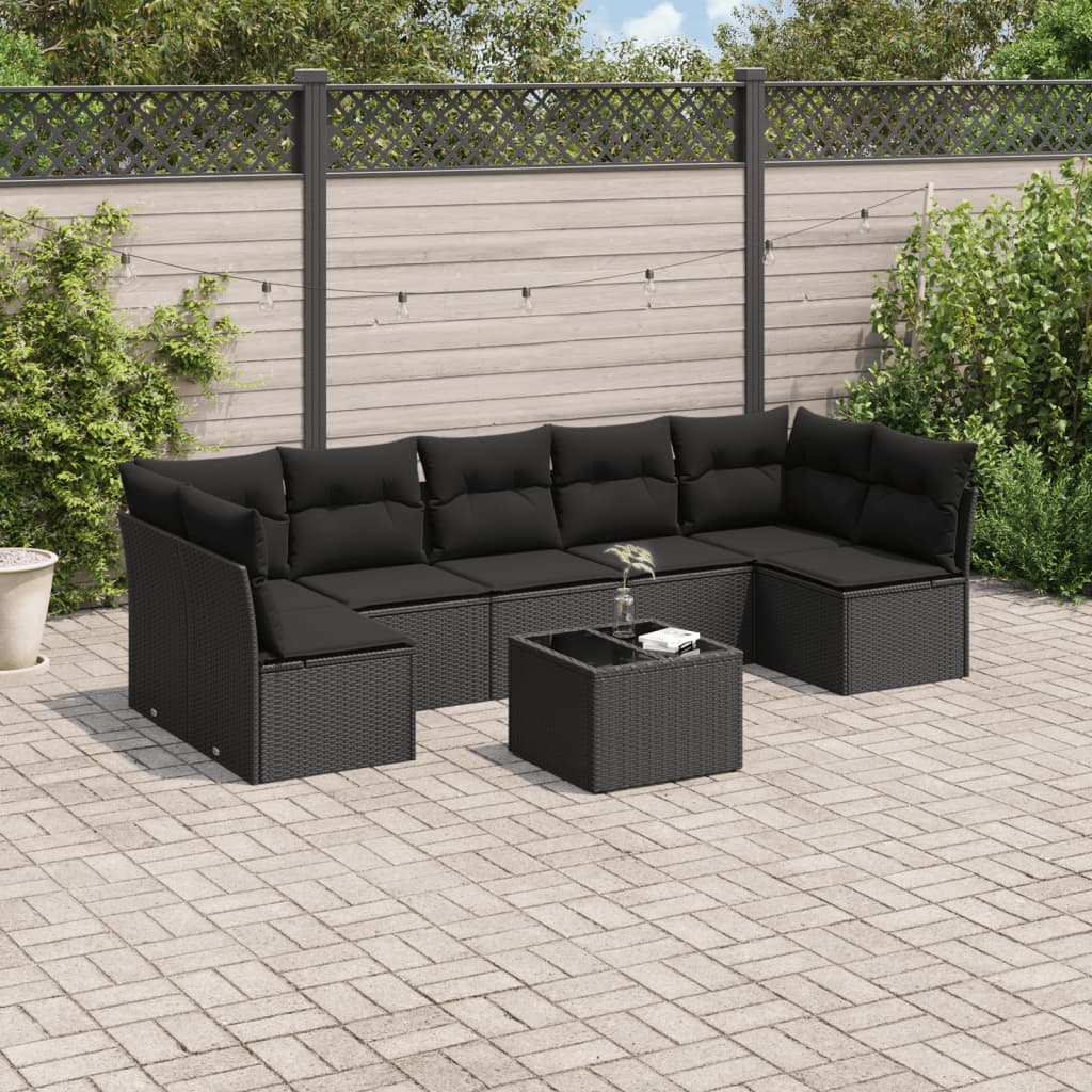 8-delige Loungeset met kussens poly rattan zwart is nu te koop bij PeponiXL, paradijselijk wonen!