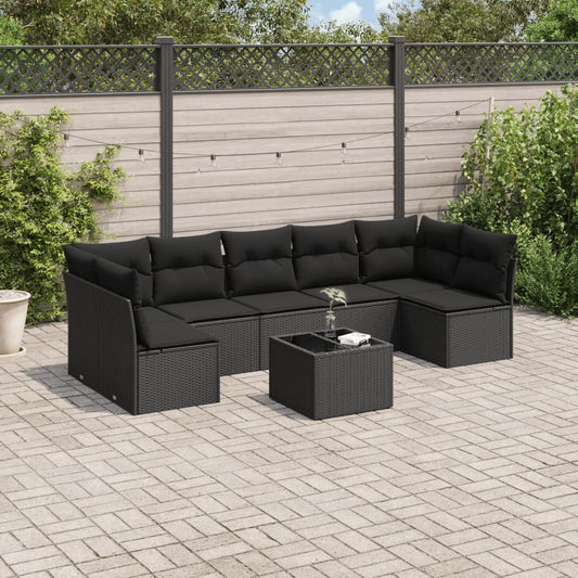 8-delige Loungeset met kussens poly rattan zwart is nu te koop bij PeponiXL, paradijselijk wonen!
