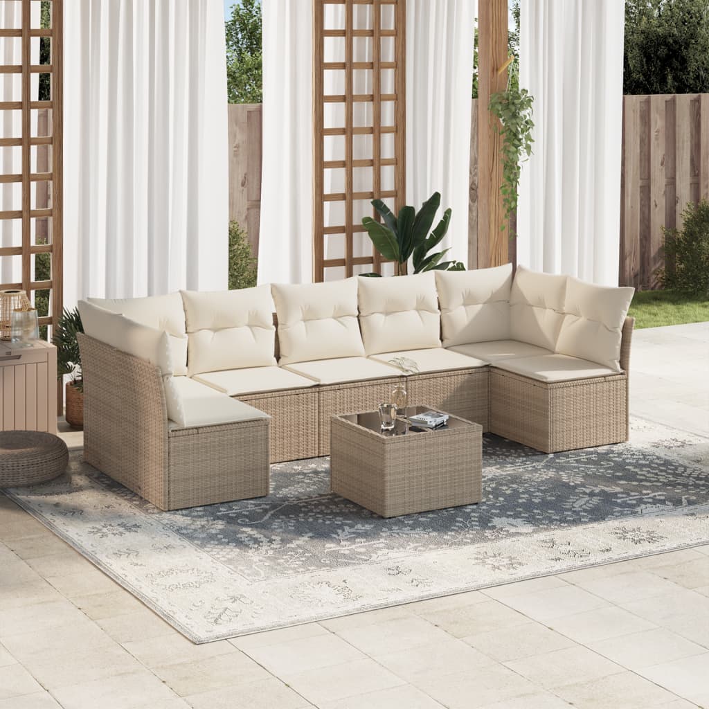 8-delige Loungeset met kussens poly rattan beige is nu te koop bij PeponiXL, paradijselijk wonen!