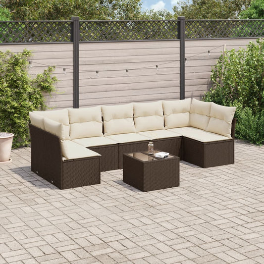 8-delige Loungeset met kussens poly rattan bruin is nu te koop bij PeponiXL, paradijselijk wonen!