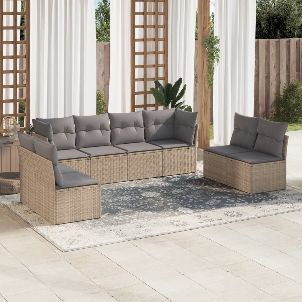 8-delige Loungeset met kussens poly rattan beige is nu te koop bij PeponiXL, paradijselijk wonen!