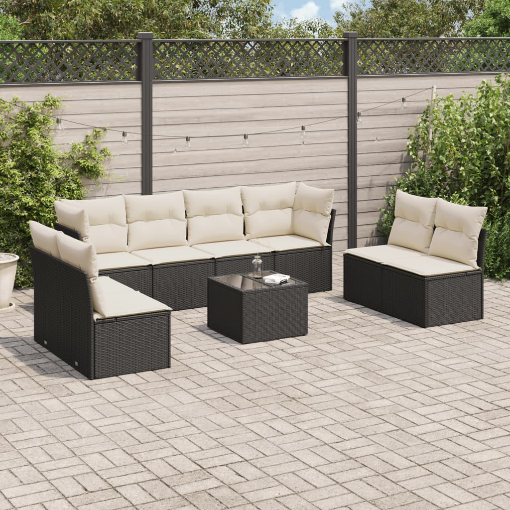 9-delige Loungeset met kussens poly rattan zwart is nu te koop bij PeponiXL, paradijselijk wonen!