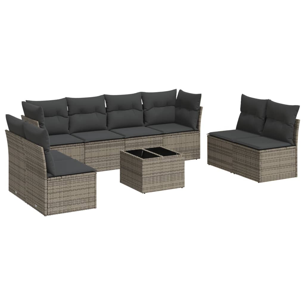 9-delige Loungeset met kussens poly rattan grijs is nu te koop bij PeponiXL, paradijselijk wonen!